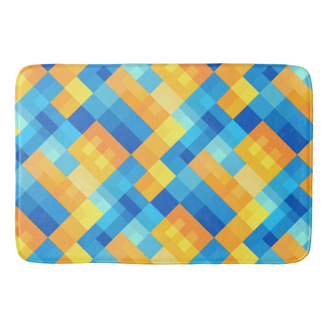 Tapis De Bain Couleur Carré bleu et jaune (Devant)