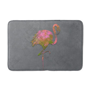 Tapis De Bain Couleur Colorée Été Flamant Rose Chic Moderne Gris