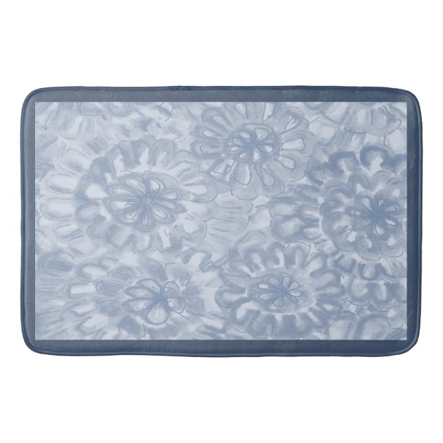 Tapis De Bain Couleur d'aquarelle bleu Parfait Matché Fleurs Aff (Devant)