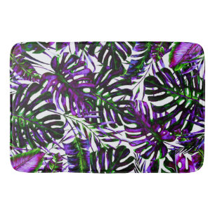 Tapis De Bain Couleur Électrique Pop Feuilles de Palmiers Tropic