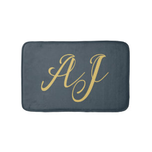 Tapis De Bain Couleur Or Charbon Monogramme Initial Professionne