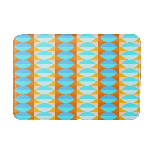 Tapis De Bain Couleur Turquoise Bleu Orange Jaune Motif (Devant)