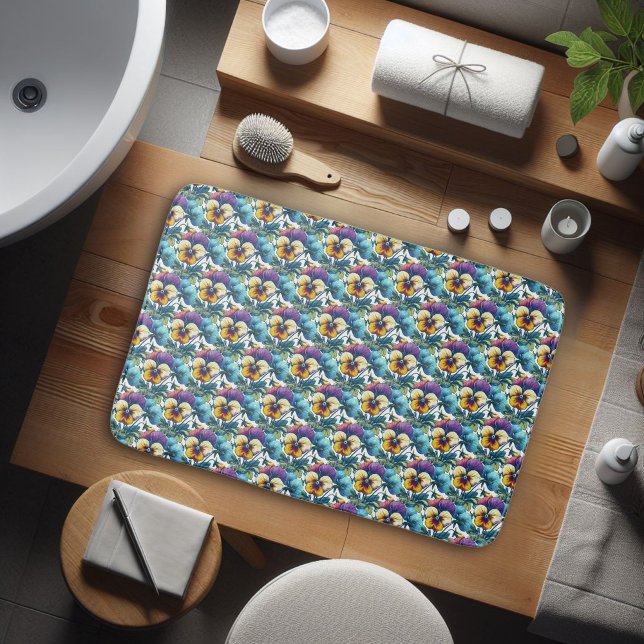 Tapis De Bain Couleur violet et bleu moderne motif floral (Créateur téléchargé)