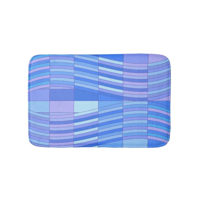 Tapis De Bain Couleurs bleues Rectangles ondulées (Devant)