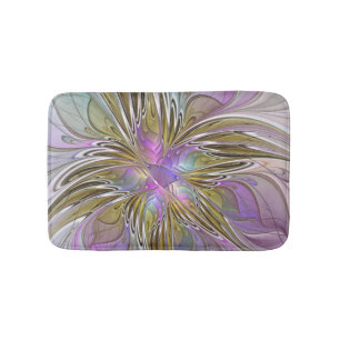 Tapis De Bain Couleurs Florales Abstraites Fractales Avec Rose &