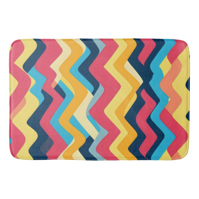 Tapis De Bain Couleurs ondulées en zigzag abstrait (Devant)