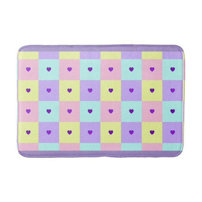 Tapis De Bain Couleurs pastel & coeurs violets battre (Devant)