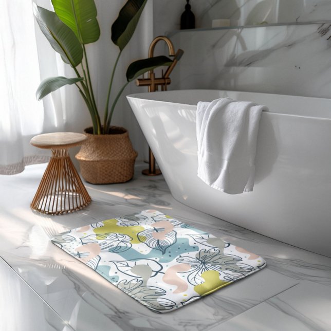 Tapis De Bain Couleurs pastel Palm feuilles et formes organiques (Créateur téléchargé)