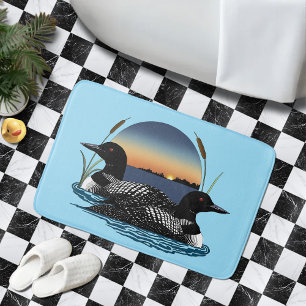 Tapis De Bain Couple de huards Sunset Blue Lac Faune