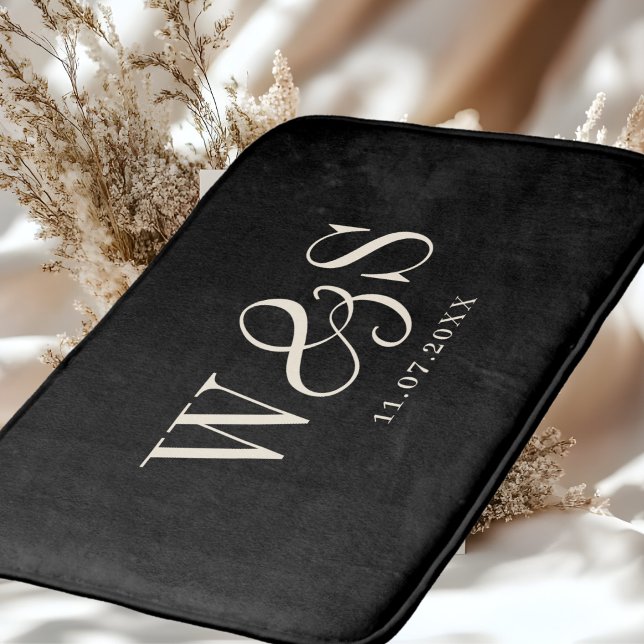 Tapis De Bain Couples de mariage initial noir élégant (Créateur téléchargé)