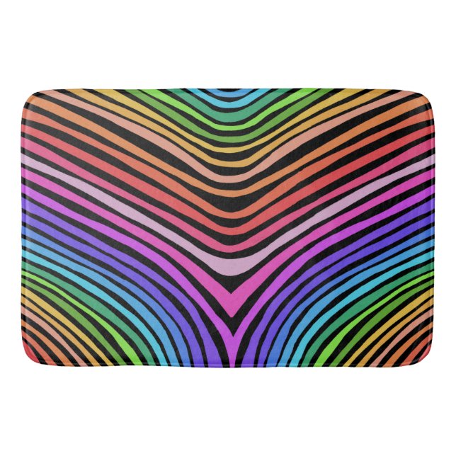 Tapis De Bain Courbes arc-en-ciel lignes courbes sur noir (Devant)