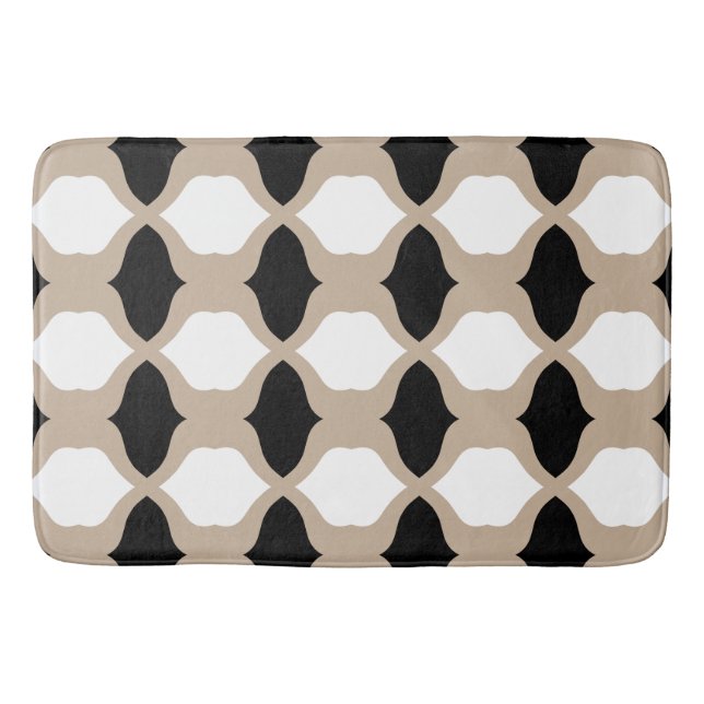 Tapis De Bain Courbes douces Motif - Taupe, noir et blanc (Devant)