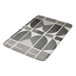 Tapis De Bain Courbes géométriques modernes en gris et blanc