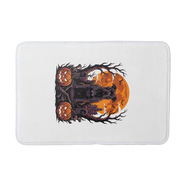 Tapis De Bain Couronne de citrouilles de Pitbull noir Halloween  (Devant)