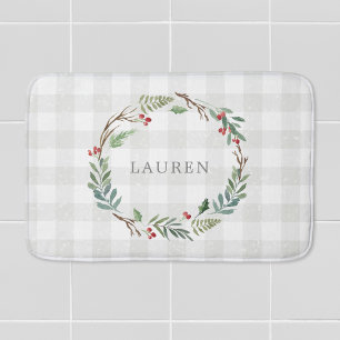 Tapis De Bain Couronne de monogramme de baies d'hiver de Noël