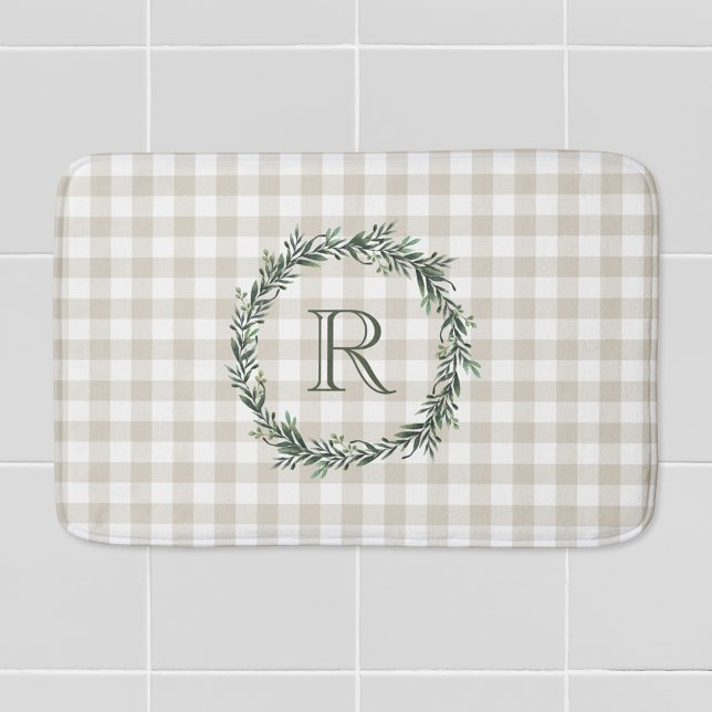 Tapis De Bain Couronne initiale de plaid beige de ferme (Créateur téléchargé)