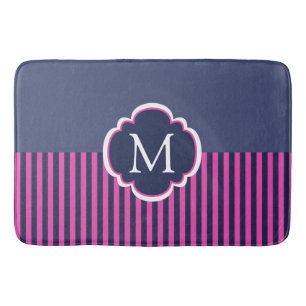 Tapis De Bain Coussin de monogramme de rayures de rose de bleu