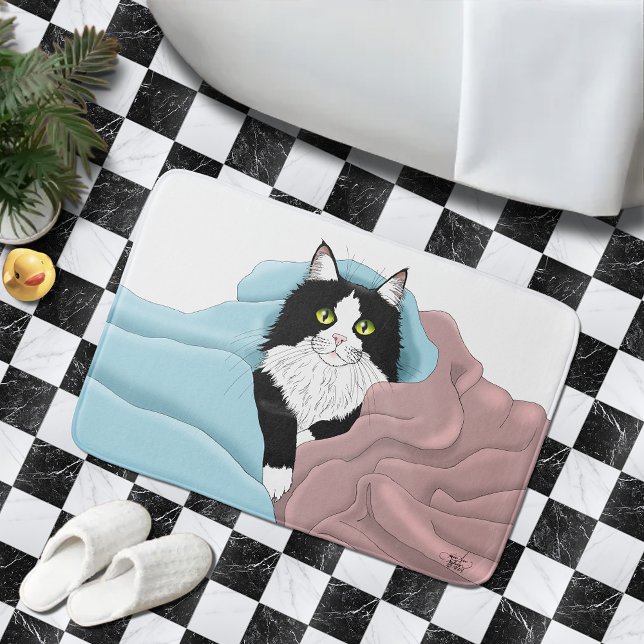 Tapis De Bain Couvertures de chat smoking fantaisiste rose et bl (Créateur téléchargé)