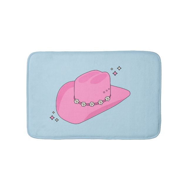 Tapis De Bain Cowboy Casquette Preppy Rose Et Bleu (Devant)