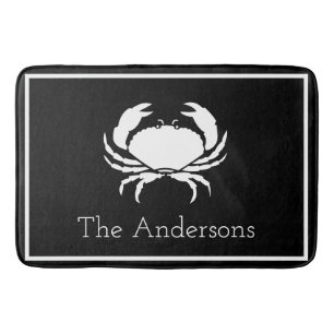 Tapis De Bain CRABE BLANC sur NOIR lettre moderne initiale