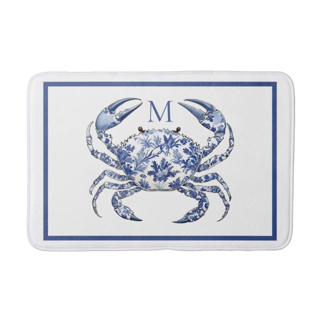Tapis De Bain Crabe Bleu Monogramme Nautical Coastal (Devant)
