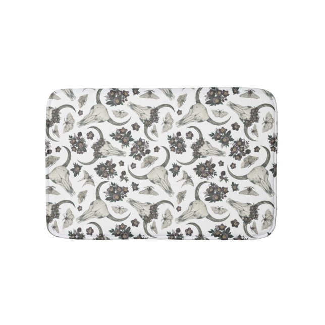 Tapis De Bain Crâne animal gothique avec fleurs Motif (Devant)