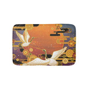 Tapis De Bain Crane Bird Chrysanthemum Motif japonais