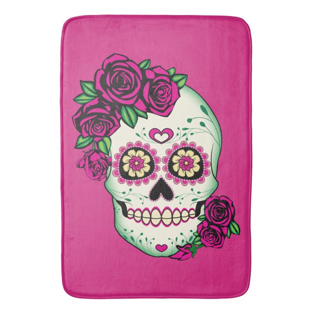 Tapis De Bain Crâne de sucre avec des roses (devant Vertical)