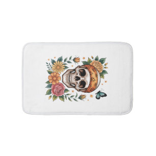 Tapis De Bain Crâne Floral Halloween Effrayant