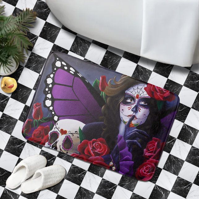Tapis De Bain Crâne sucre Roses rouges pourpre (Créateur téléchargé)