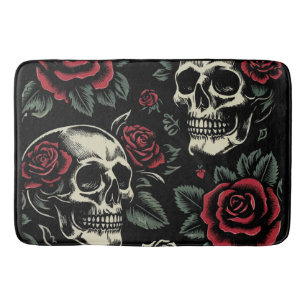 Tapis De Bain Crânes et roses rouges florale gothique