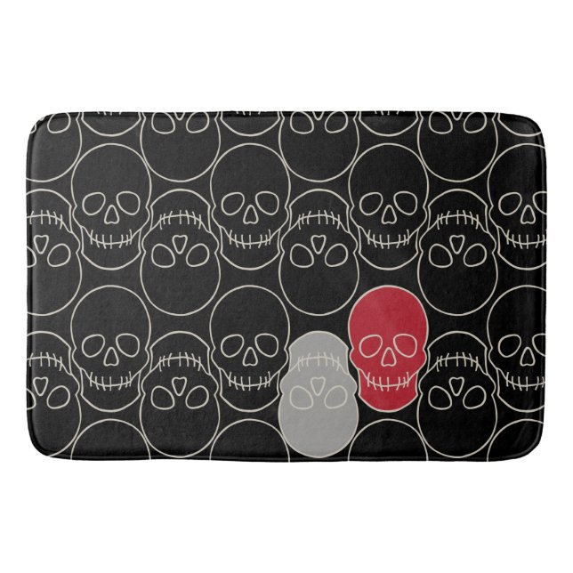 Tapis De Bain Crânes - Noir de chauve-souris et Blanc d'os (Devant)