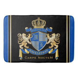 Tapis De Bain Créez votre propre manteau d'emblème bleu de lio