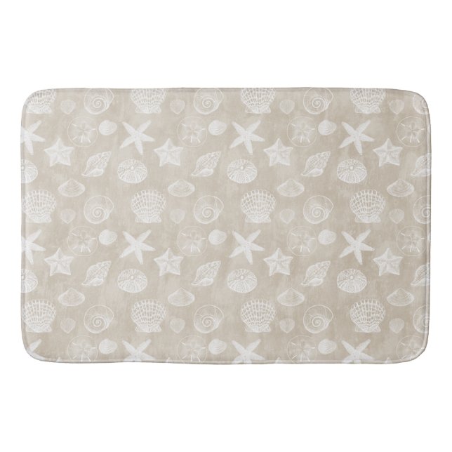Tapis De Bain Crème Beige Blanc Coques De Plage   (Devant)