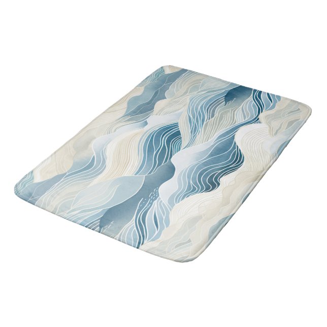 Tapis De Bain Crème Bleue Mer Sable Océan Vagues (Angle)