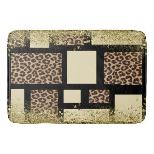 Tapis De Bain Crème Bloc de Couleur Ivoire Noir & Léopard Guépar