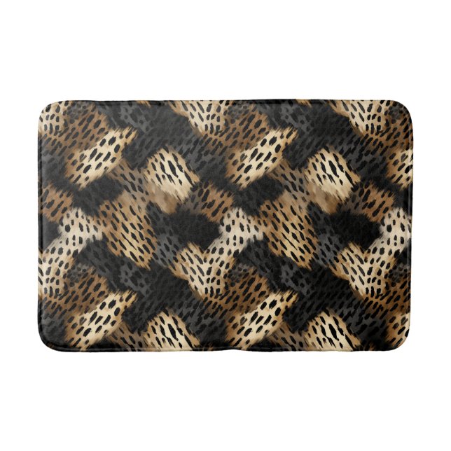 Tapis De Bain Crème Or Noir Imprimé Animal Léopard   (Devant)