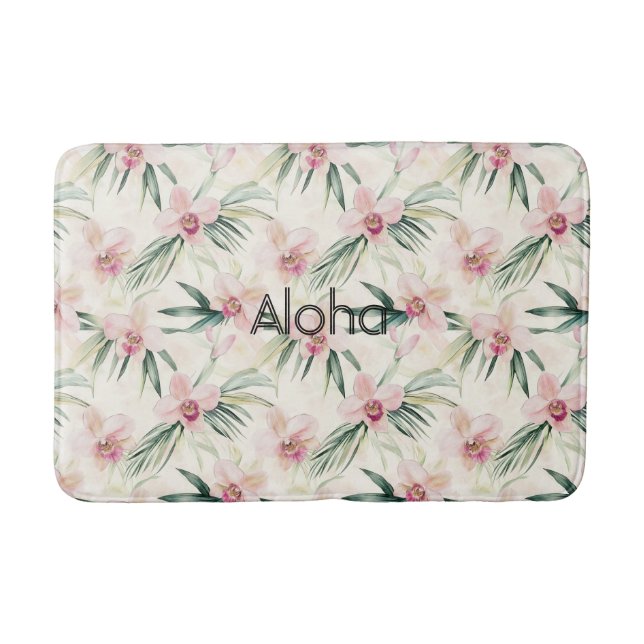 Tapis De Bain Crème rose orchidée florale   (Devant)