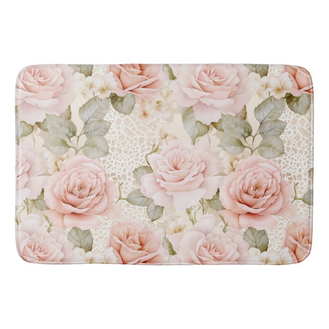 Tapis De Bain Crème Roses Roses Roses Rose Flore Fête des mariée (Devant)