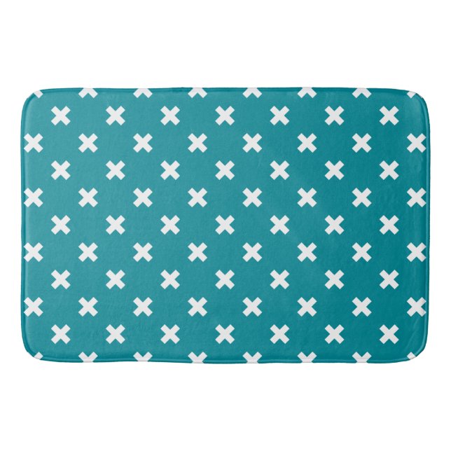 Tapis De Bain Crochets blancs sur turquoise (Devant)