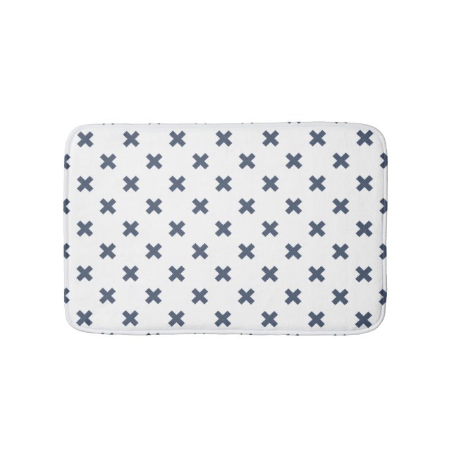 Tapis De Bain Crochets bleu-gris sur blanc (Devant)