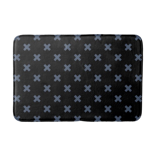 Tapis De Bain Crochets bleu-gris sur noir (Devant)