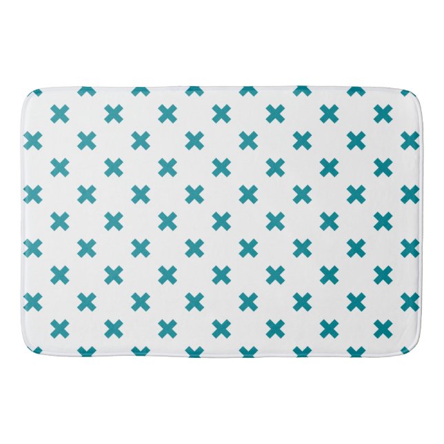 Tapis De Bain Crochets turquoises sur blanc (Devant)
