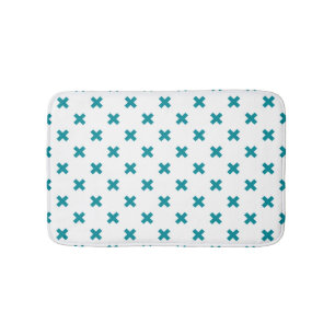 Tapis De Bain Crochets turquoises sur blanc
