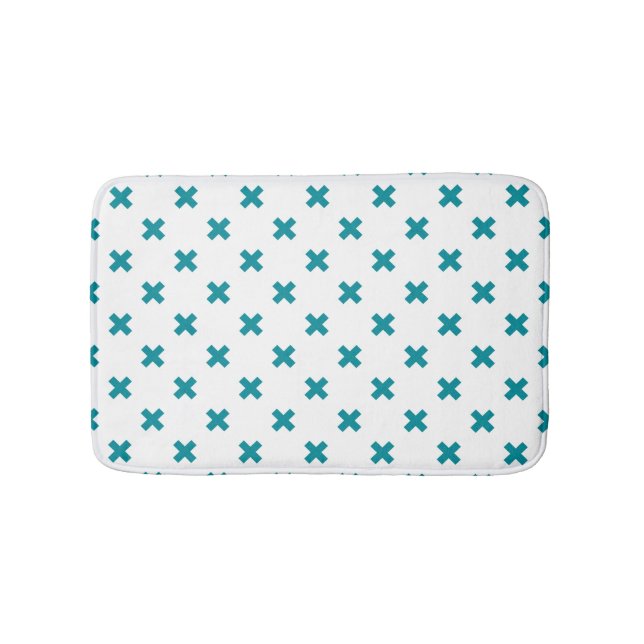 Tapis De Bain Crochets turquoises sur blanc (Devant)