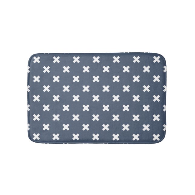 Tapis De Bain Croix blanches sur bleu-gris (Devant)