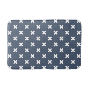 Tapis De Bain Croix blanches sur bleu-gris