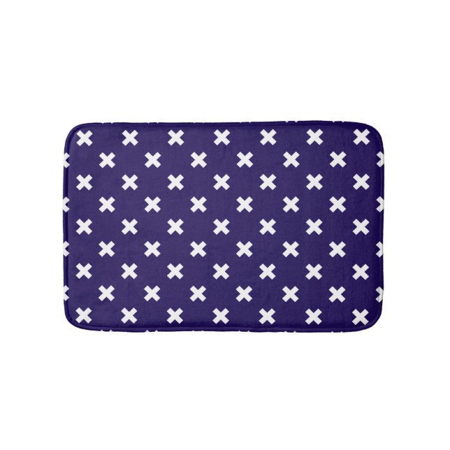 Tapis De Bain Croix blanches sur bleu marine (Devant)