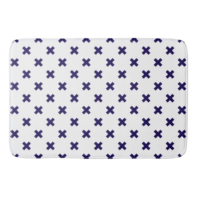 Tapis De Bain Croix bleu marine sur blanc (Devant)