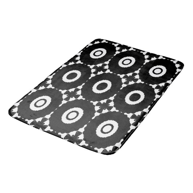 Tapis De Bain Croix et cercles noirs et blancs mat de bain (Angle)